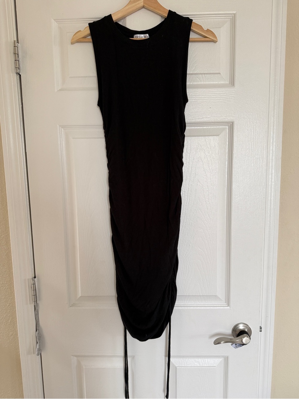 Sleeveless Black Ruched Drawstring Midi Dress